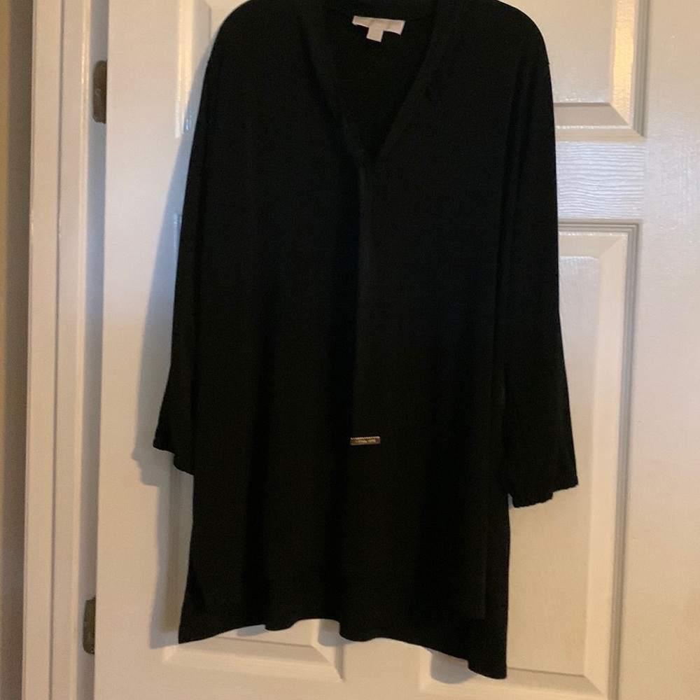 Michael Kors black shirt. Tunic style with tie that has added gold bling